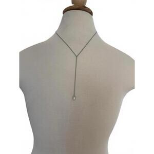 Delicate Silver Tone Y-Shaped Necklace with Clear Gem Pendant- Banana Republic